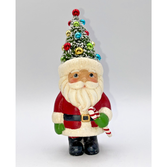 Retro Christmas Santa Holding Candy Cane Bottle Brush Tree Head Ho Ho Ho Holiday - Picture 10 of 16